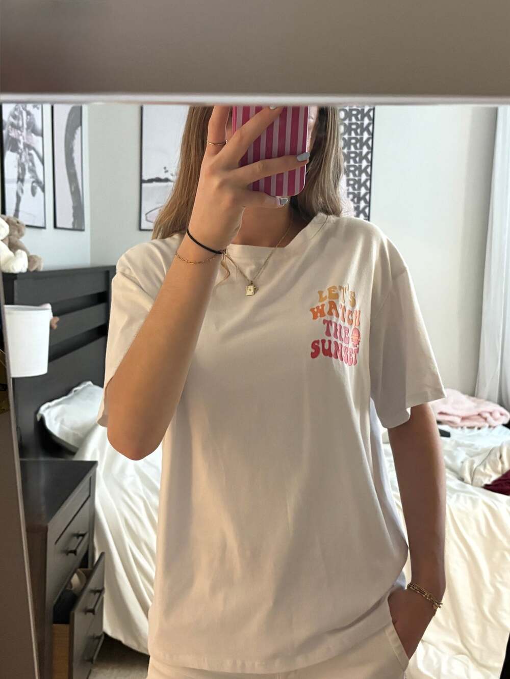 White Sunset Graphic T-Shirt – Colorful Retro Print